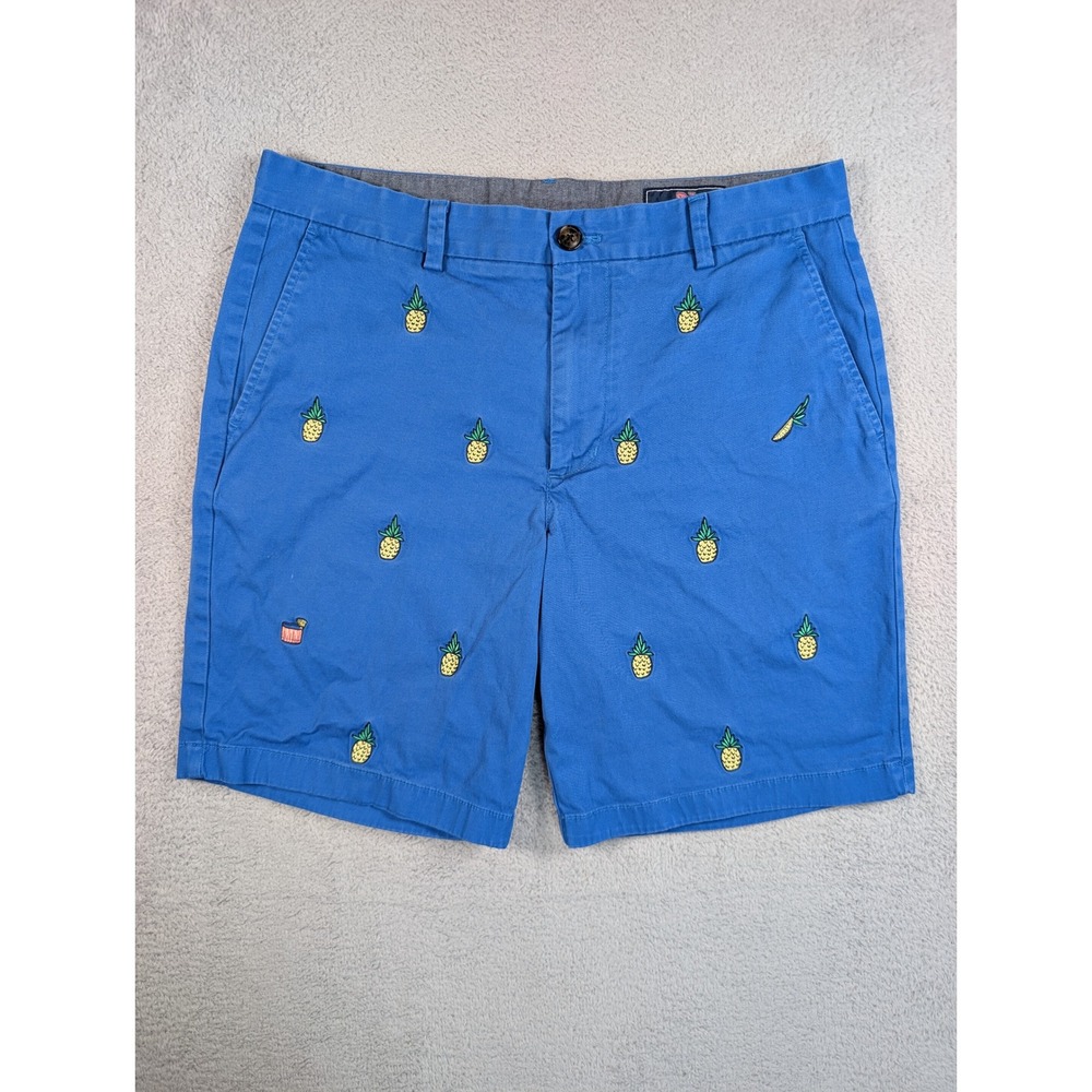 Vineyard Vines Mens 32 Blue Pineapple Embroidered Breaker Shorts Tropical Summer